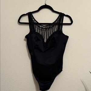 Miraclesuit Black Bathing/Bodysuit with Mesh Accents